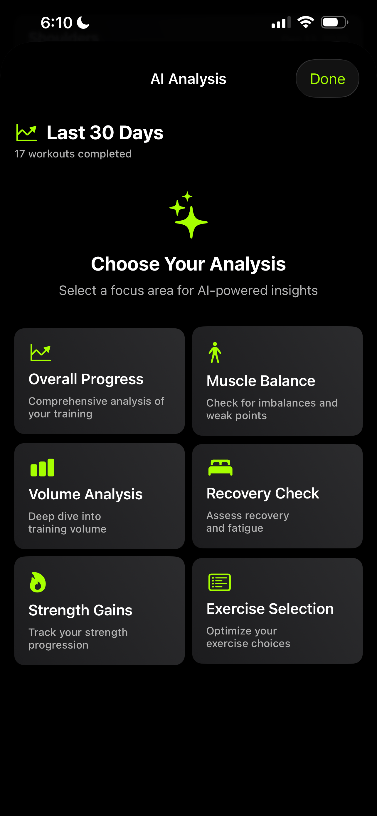 Deep Dive screen showing training analysis