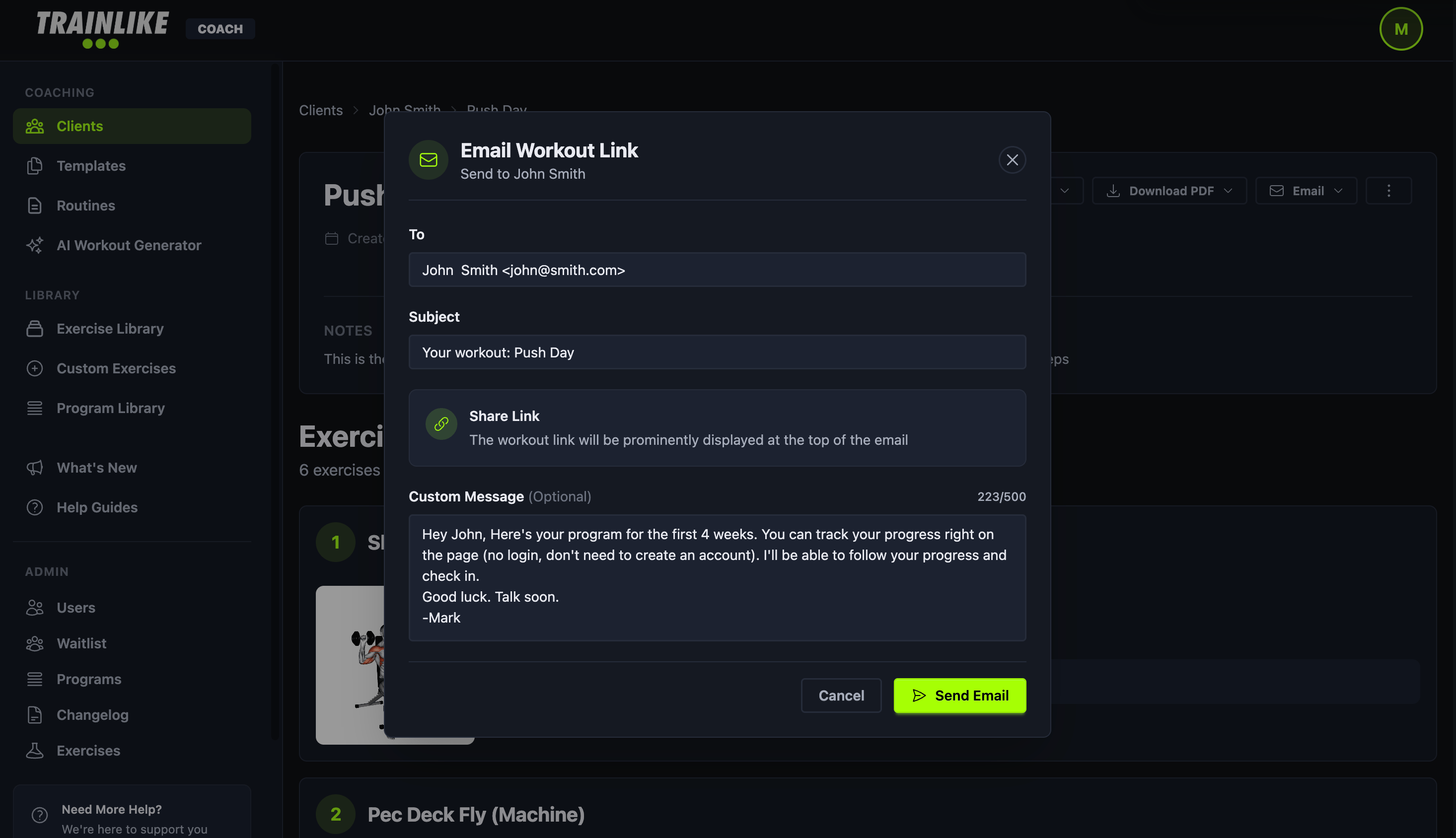 Trainlike workout sharing